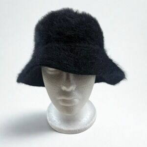Fuzzy Bucket Hat Womens OS Black Angora Blend Soft Cloche D.N.Y Winter Chic